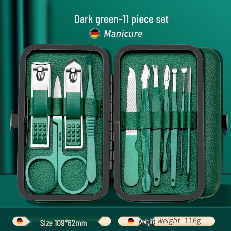 24-Piece Professional Dark Green Manicure Set with Nail Clippers & Scissors