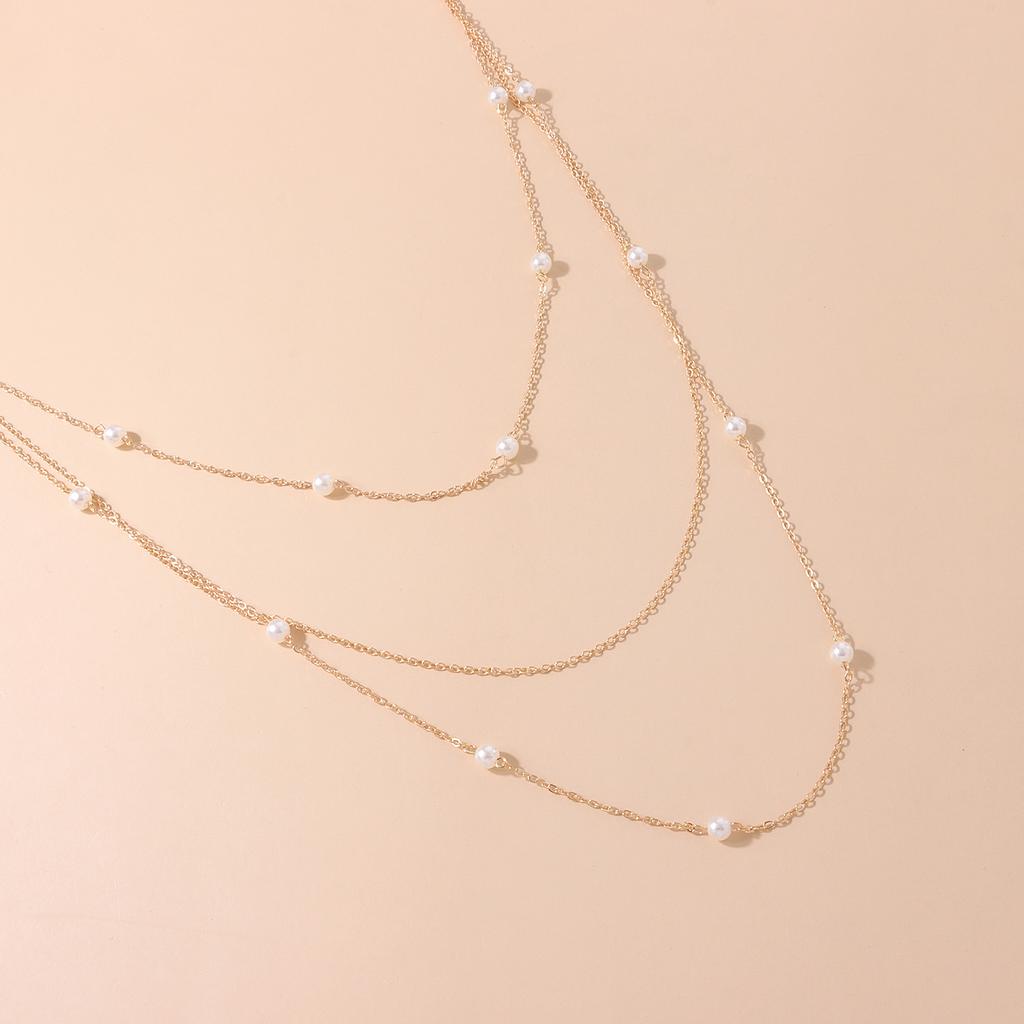 Long Autumn and Winter Elegant Imitation Pearl Level Necklace Women's Geometric Trend Sweater Chain