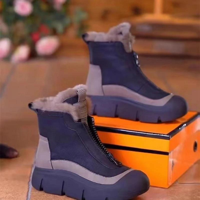 New Style Plus Velvet Warm Mid-cut Cotton Boots Winter Versatile Platform Shoes High Snow Boots Soft-soled Fashion Long Boots