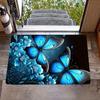 Blue Butterfly Flower Pattern Flannel-printed Floor Mats Are Slip-resistant Suitable Living Room Bedroom Terrace Garden Carpets