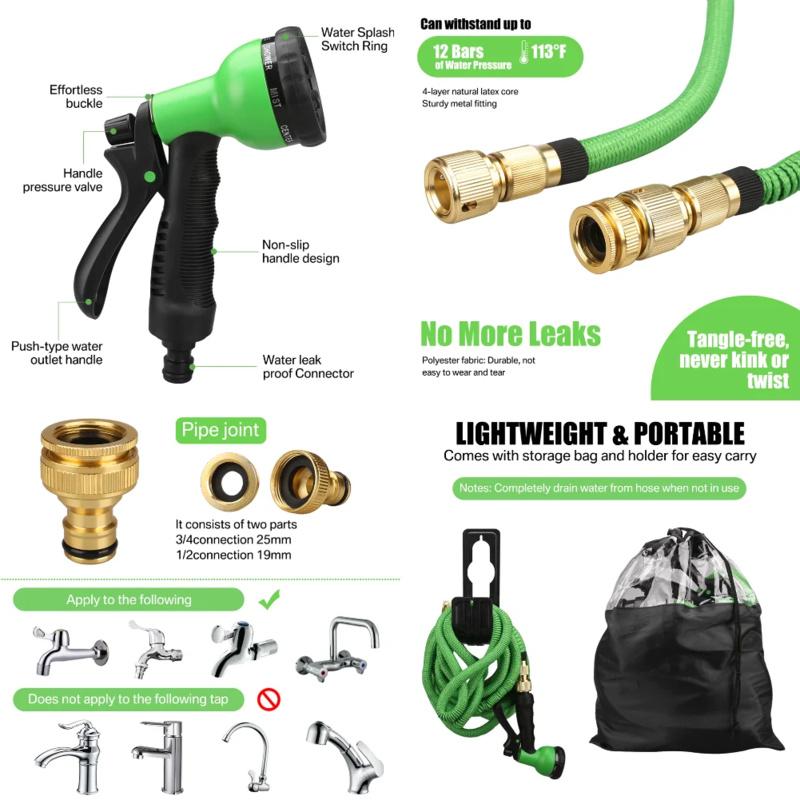 High Pressure Magic Hose Garden Irrigation Car Wash Dual PurposePVCDual Metal Connector Telescopic Water Pipe for Household Wate