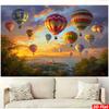 2D planar hot air balloon tapestry wall sticker - Vibrant sunset sky, combined with colorful balloons and castle sceneryDJH