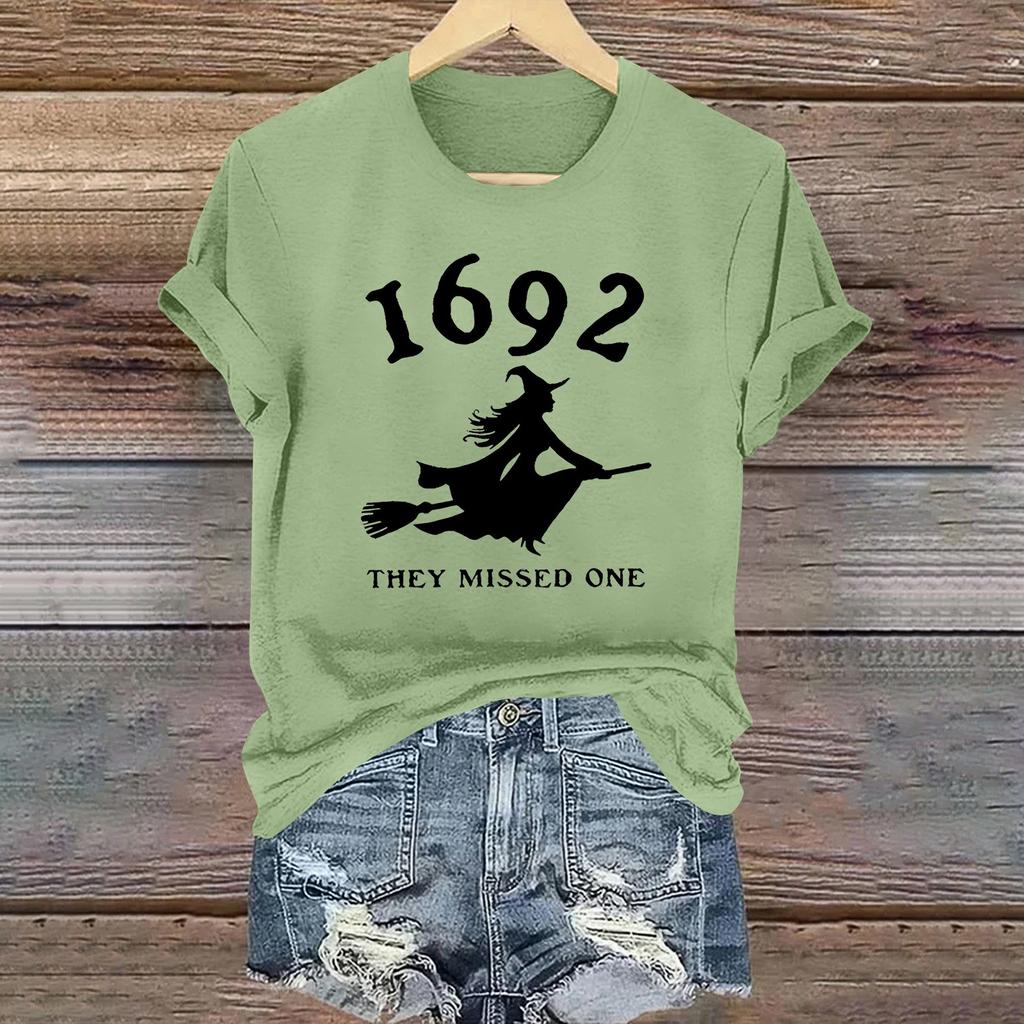Women's Casual Printed Round Neck Short Sleeve T-Shirt Pullover Top