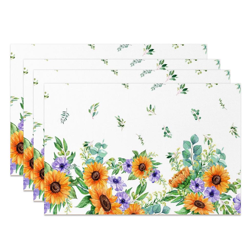 Sonnenblumen-Tischsets Lebhaft Gelb Floral Tischsets Sommer Küchen-Dekor Waschbar Hitzebeständig Perfekt für Esszimmer Cafe Party
