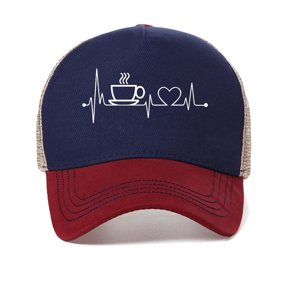 

Coffee and Heartbeat cap Men s Summer Fashionable Casual Breathable baseball caps outdoor adjustable mesh cool snapback hat Adjustable красный
