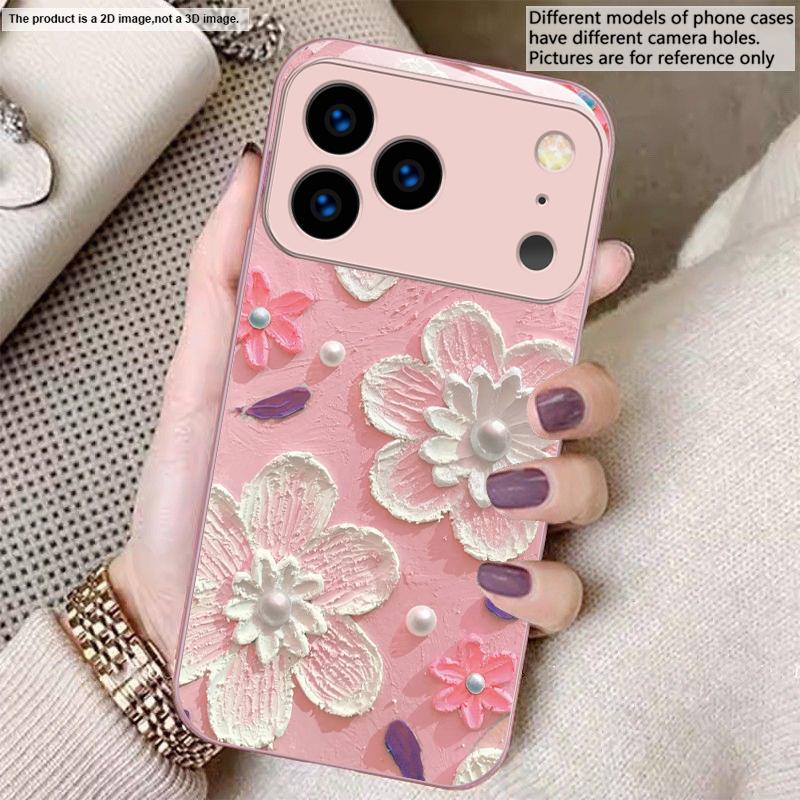 Kremas ryžiai balti žiedlapiai Skirta iPhone 17 Air 16 E 15 14 13 Plus 12 mini 17 Pro Max 11Pro XR Xs 16E 7 8 11 Grūdintas stiklas telefono dėklas