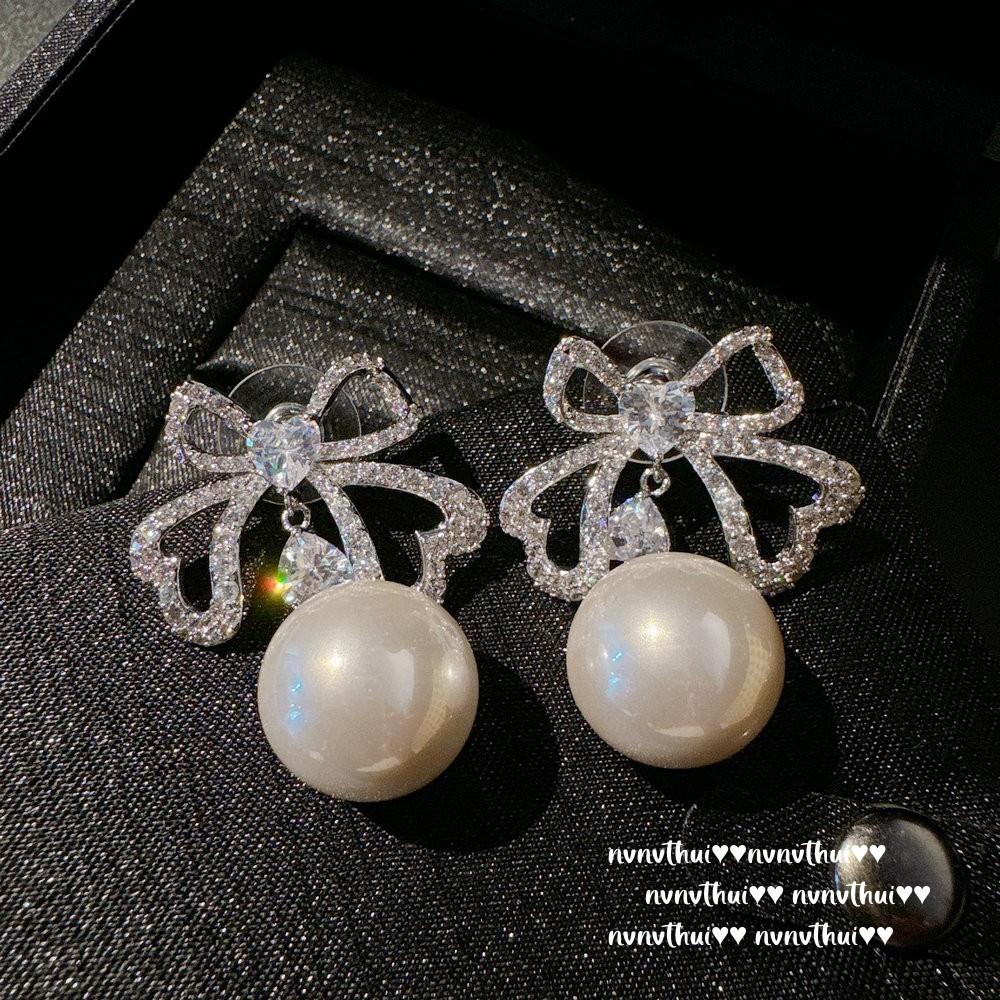 Bright Like A Galaxy Moon Gem Pearl Fringed Earrings, Rich Woman'S Love, Butterfly Zircon Fringed Earrings