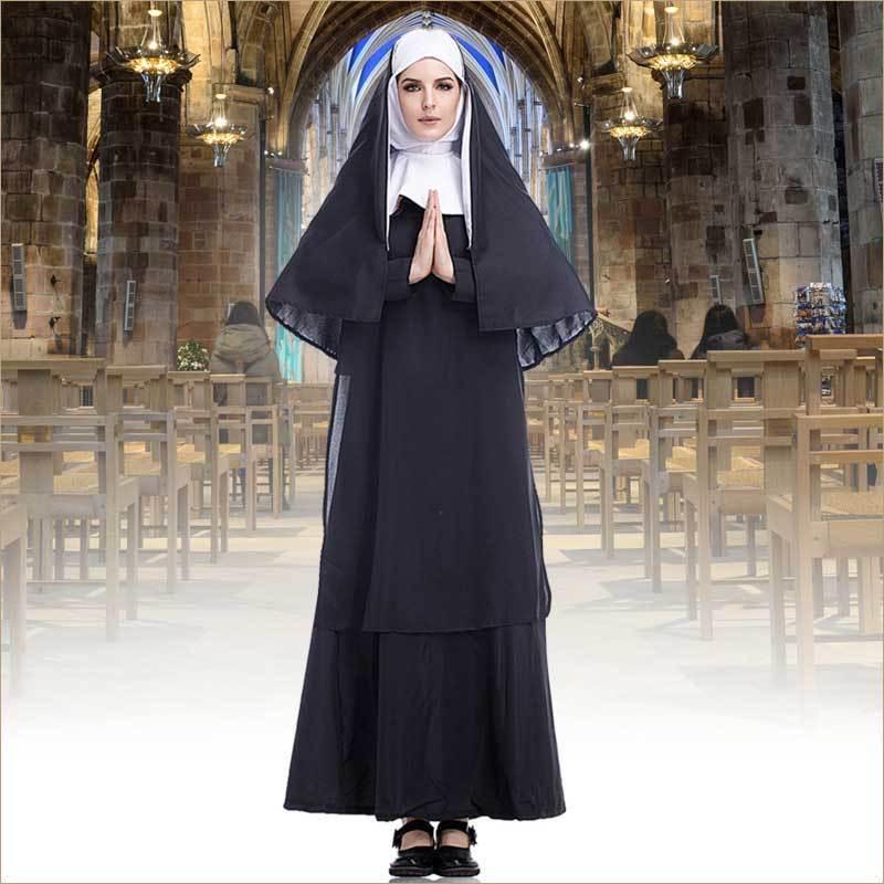Stock Women Fancy Dress Nun Priest Sister Adult Cosplay Halloween Costume