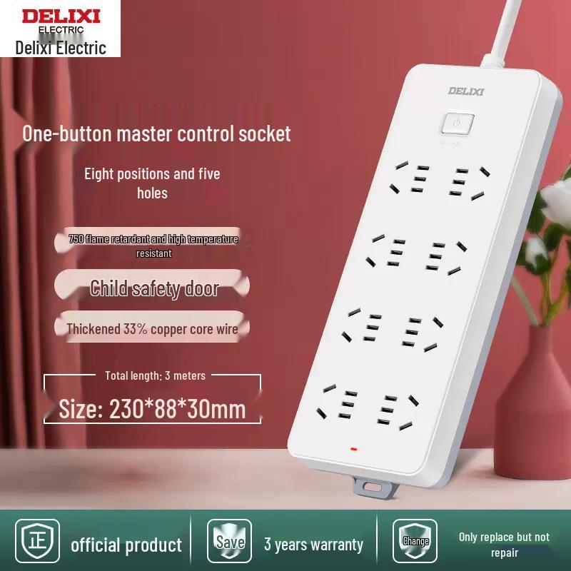 Delixi Multi-functional Power Strip with New National Standard Extension Cord for Household Use