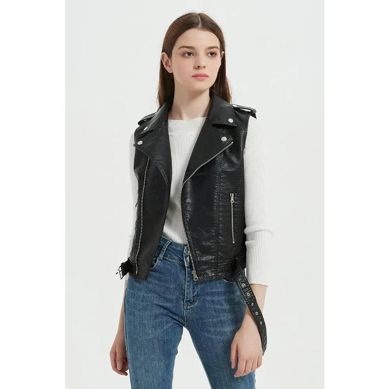 Herbst Streetwear Damen Weiche Weste Übergröße Lammfell Reversmantel Moto Biker Weste Jacke