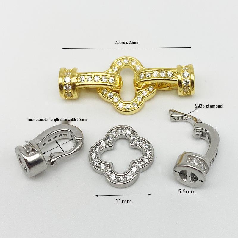 S925 Sterling Silver Diamond-Inlaid Four-Leaf Clover Clasp for DIY Necklace/Bracelet.