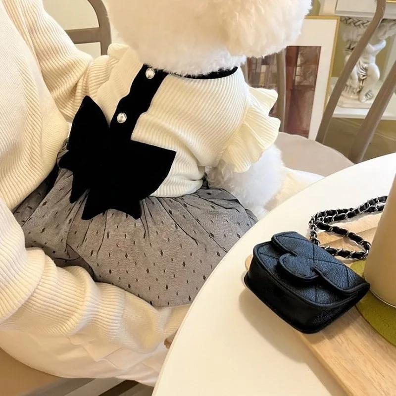 Luxury Dog Dress for Small Dogs Summer Puppy Clothes Bow Lace Pet Skirt Black White Dog T Shirt Girls Dog Costume Chihuahua Vest