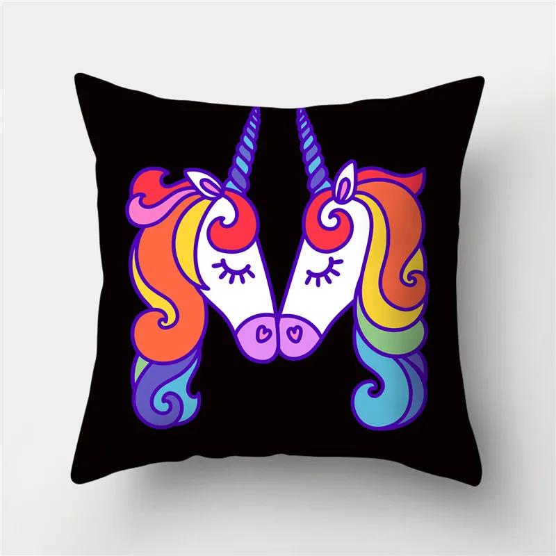 Letters Eenhoorn Kussenhoes Polyester Print Kussensloop Bank Decor Kussen Thuis