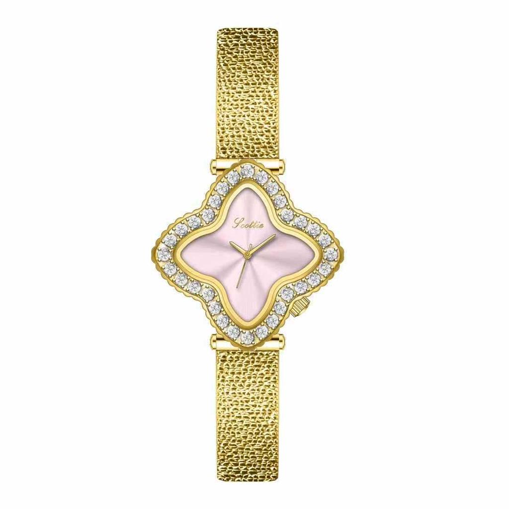 9813 Four-Leaf Clover Watch Light Luxury Fashion Women'S Watch With Diamonds And Broken Silver