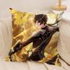 Zhongli Genshin Impact Cushion Cover Silky Short Plush Invisible Zipper Dustproof Sofa Pillow Case For Home Decor