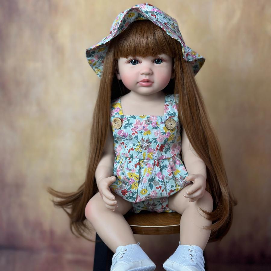 

BZDOLL Reborn Baby Full Vinyl Body Lifelike Girl Doll Toy Brown Hair 55 CM 22 Inch Realistic Princess Toddler Bebe Gift vinyl body doll