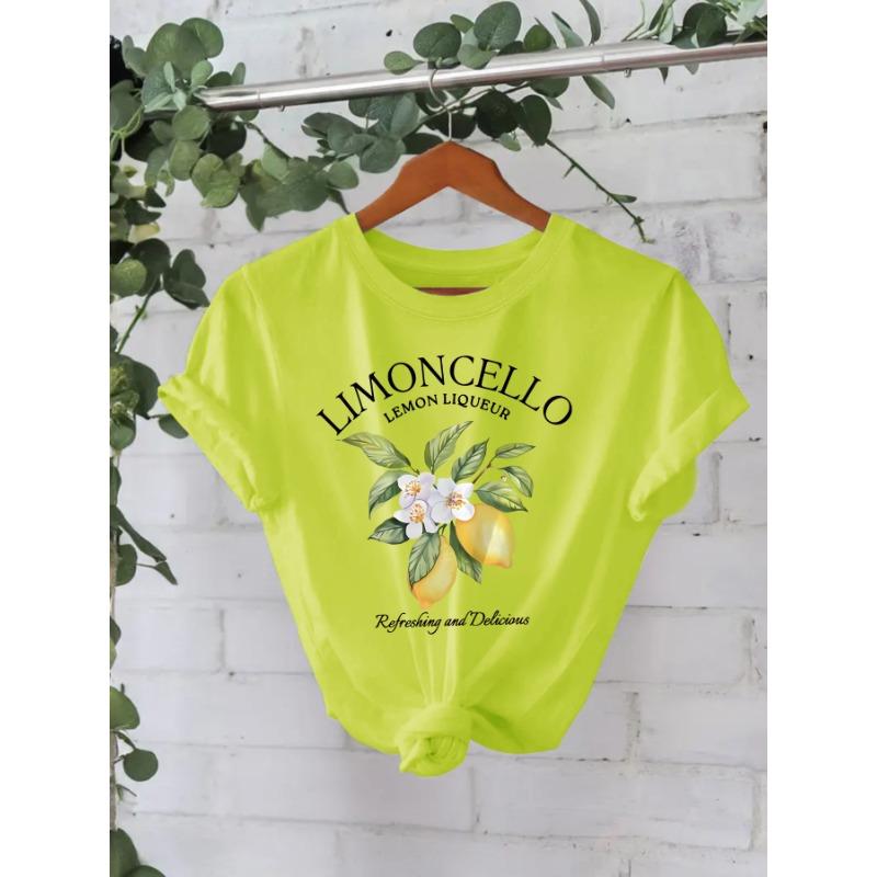 

Летняя футболка из чистого хлопка с короткими рукавами и круглым вырезом с принтом лимонного узора M