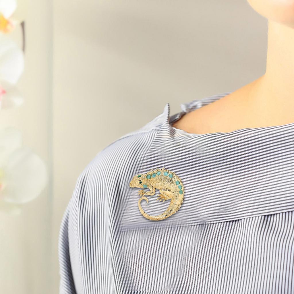 Trendy Rhinestones Lizard Brooch Fashionable Animal Shaped Lapel Pin Metal Accessory for Hat and Scarf Decoration
