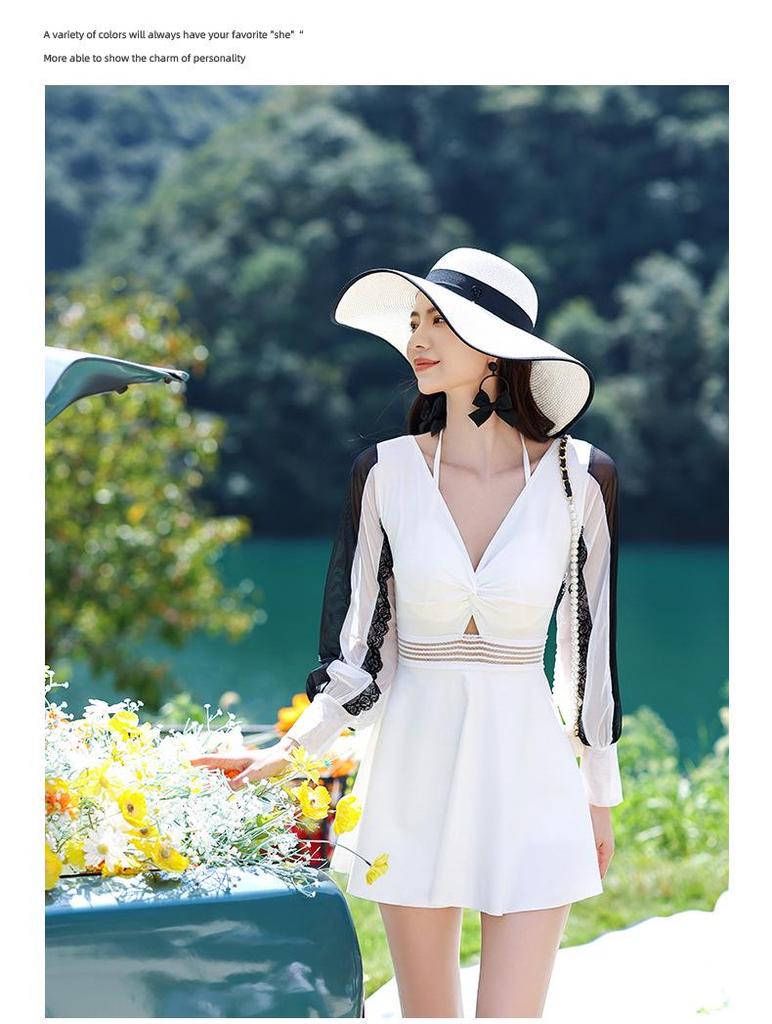 Women's 2022 Slimming Skirt-Style One-Piece Swimsuit: Conservative, Belly-Covering, Bubble Hot Spring, Small-Chest Support.