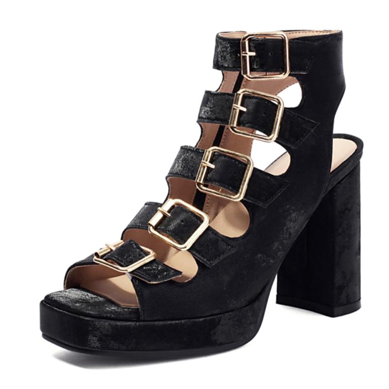 

Сандалии женские на пряжке Летняя обувь 2025 Платформа Бархат Красный Черный Зеленый Блок Высокий каблук Вечеринка Обувь Обувь Женская Дизайнерская 43 чёрный