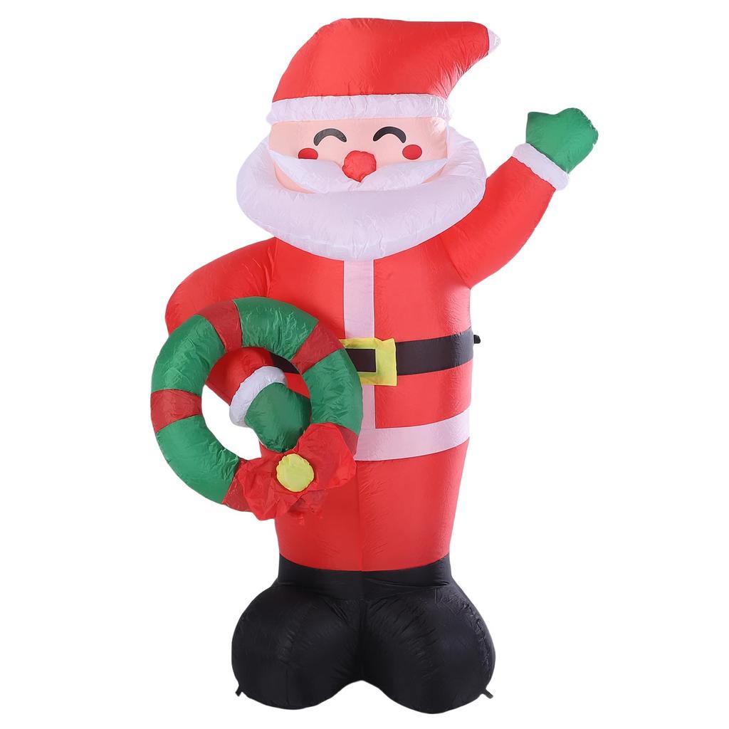 Inflatable Santa 5.9ft Water Proof Blow Up Santa Holding A Wreath with LED Lights for Xmas Yard Decoration US Plug