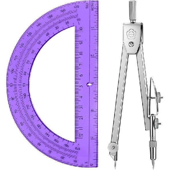 Drawing Compass and 6 Inch Protractor, Student Geometry Math Set