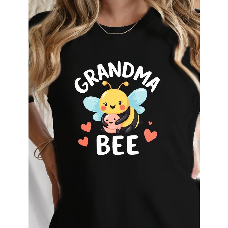Casual Short-Sleeve Crew Neck T-Shirt Featuring a GRANDMA BEE Print, Perfect for Spring And Summer, Designed for Women