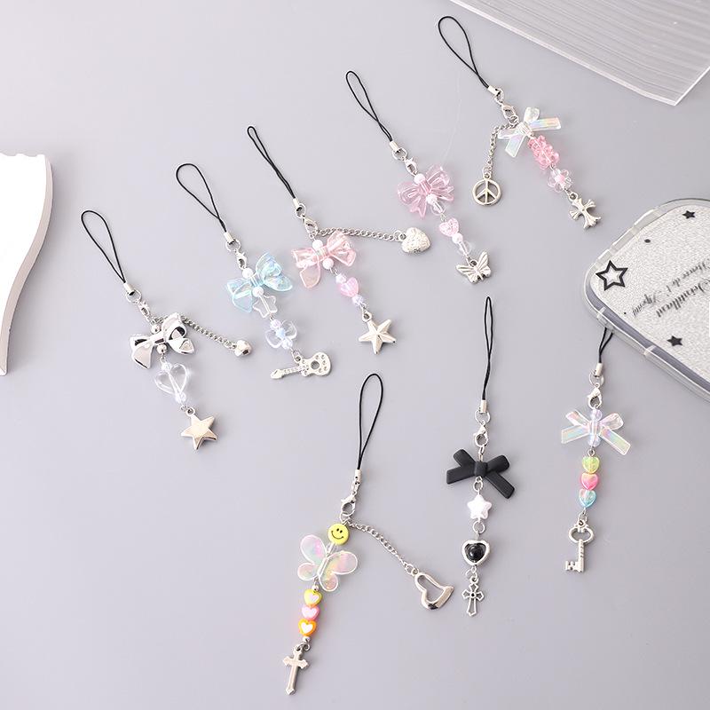Handmade Colorful Bow Pendant Phone Case Keychain Lanyard Charm