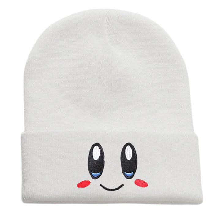 Cappello a Maglia Rosa con Viso Ricamato 3D Espressione di Kirby Carino Versatile Cappello in Filato