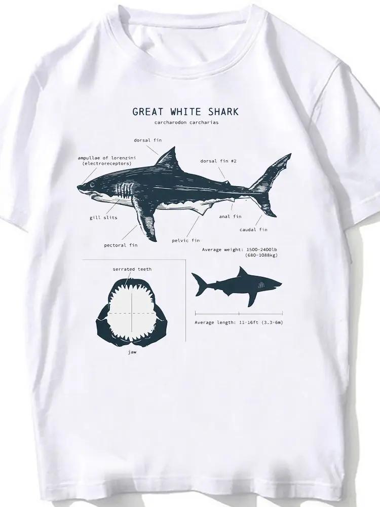 Tricou Anatomia Rechinului Alb Mare Nou Vară Bărbați Mânecă Scurtă Stil Hip Hop Punk Băiat Topuri Casual Modă Tricouri Albe