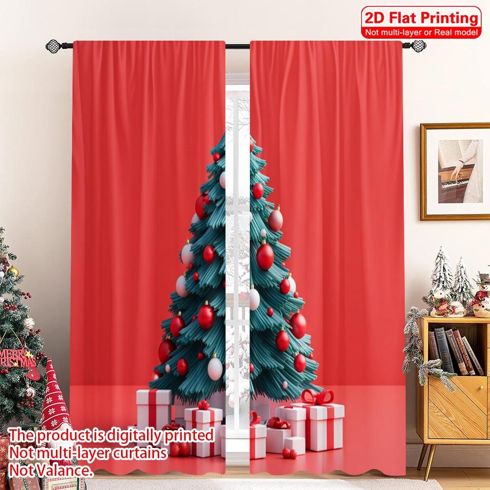 

2pcs 2D flat printing Christmas Curtains New York Christmas Tree Fabric Without Electricity Birthday Party for celebrations 52.50×116.00 CM 2pcs