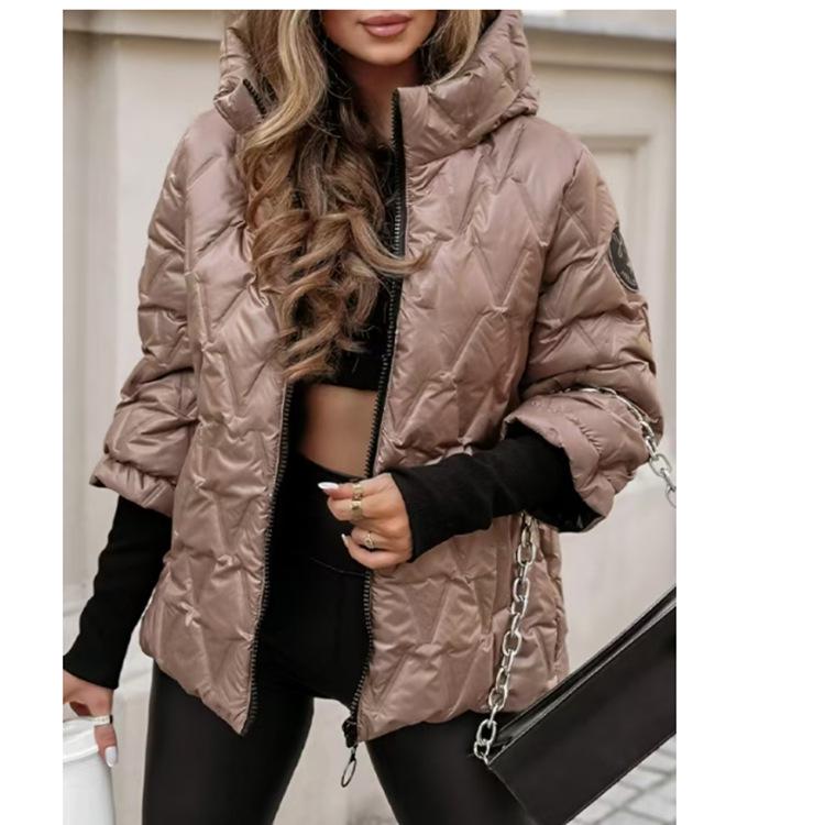 2024 Women's Autumn/Winter Hooded Patchwork Cotton Jacket- Loose Fit, Long Sleeve Fashion Coat