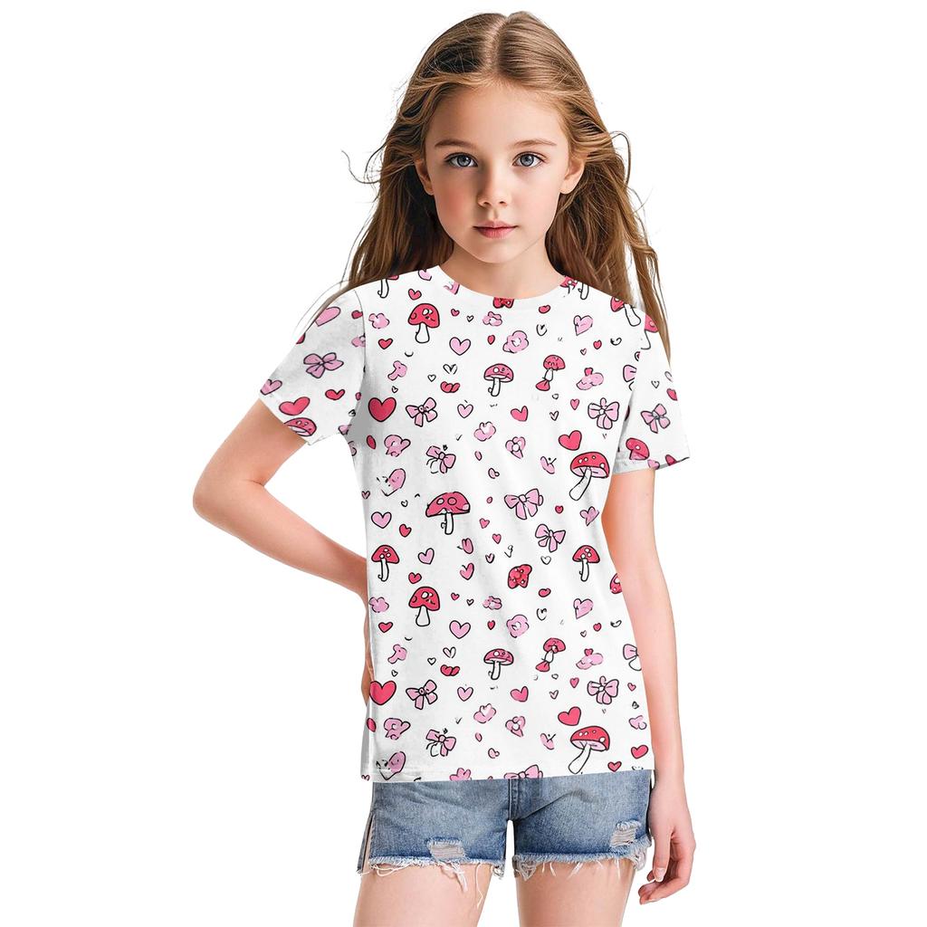 Cute Floral Print Loose Casual Fashion Round Neck Short-Sleeved Top For Children