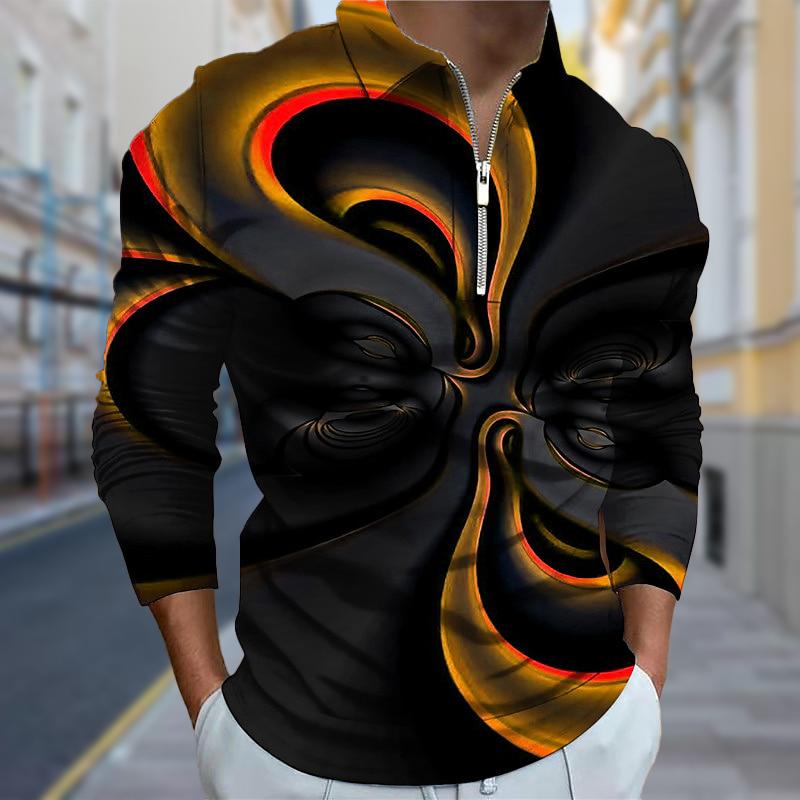 

Рубашки поло мужские с длинным рукавом, симметричный люминесцентный принт, новая мужская рубашка поло с длинным рукавом, футболка на молнии, топ 8XL оранжевый