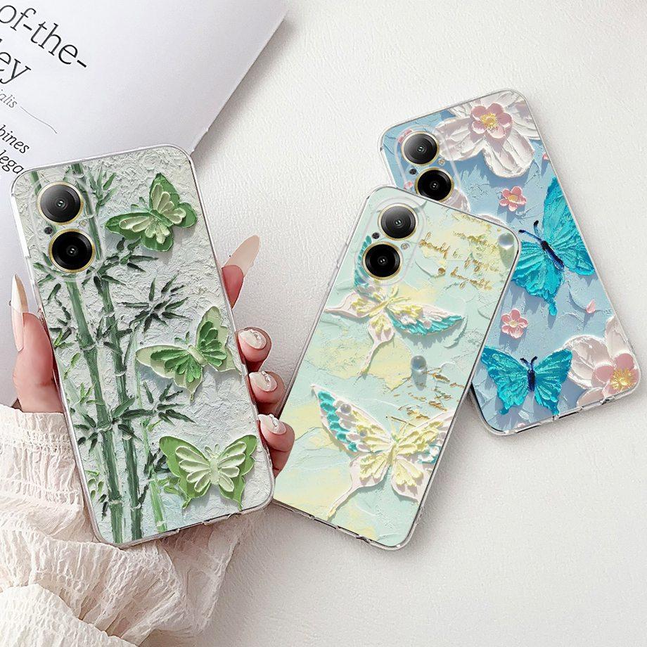 For Realme C67 4G 5G / Realme 12 Lite 4G Case RMX3782 RMX3890 Clear Soft TPU Cover Colorful Flower Cute Cartoon Cool Dragon Etui