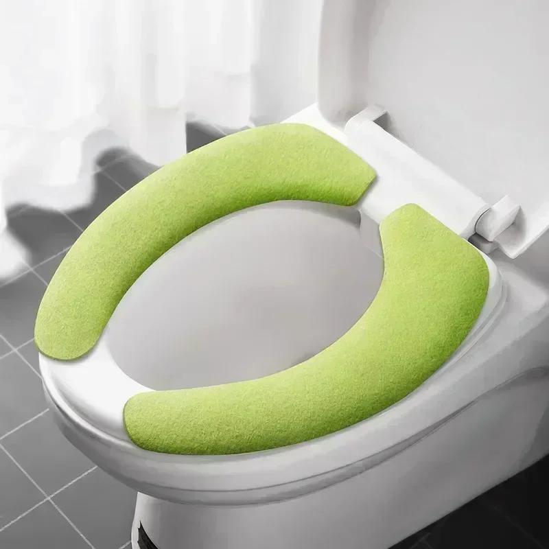 Universal Toilet Seat Cover Soft Closestool Paste Solid Color Toilet Sticky Seat Pad Washable Bathroom Warmer Seat Lid Cover Pad