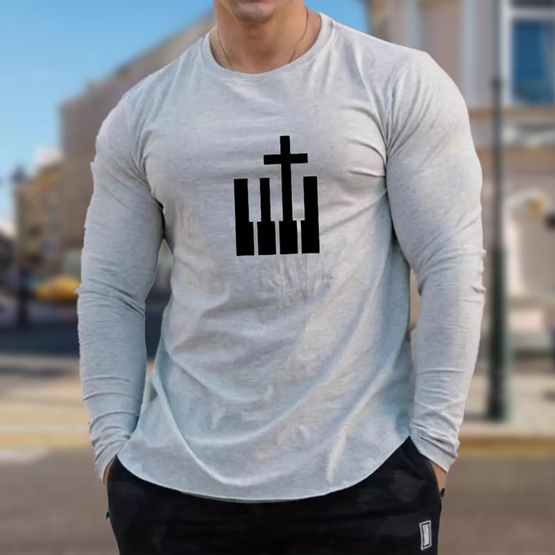 

Чоловічі футболки з принтом хреста, з довгим рукавом, з круглим вирізом, повсякденний пуловер, чоловічий одяг, великий розмір 8XL бежевий