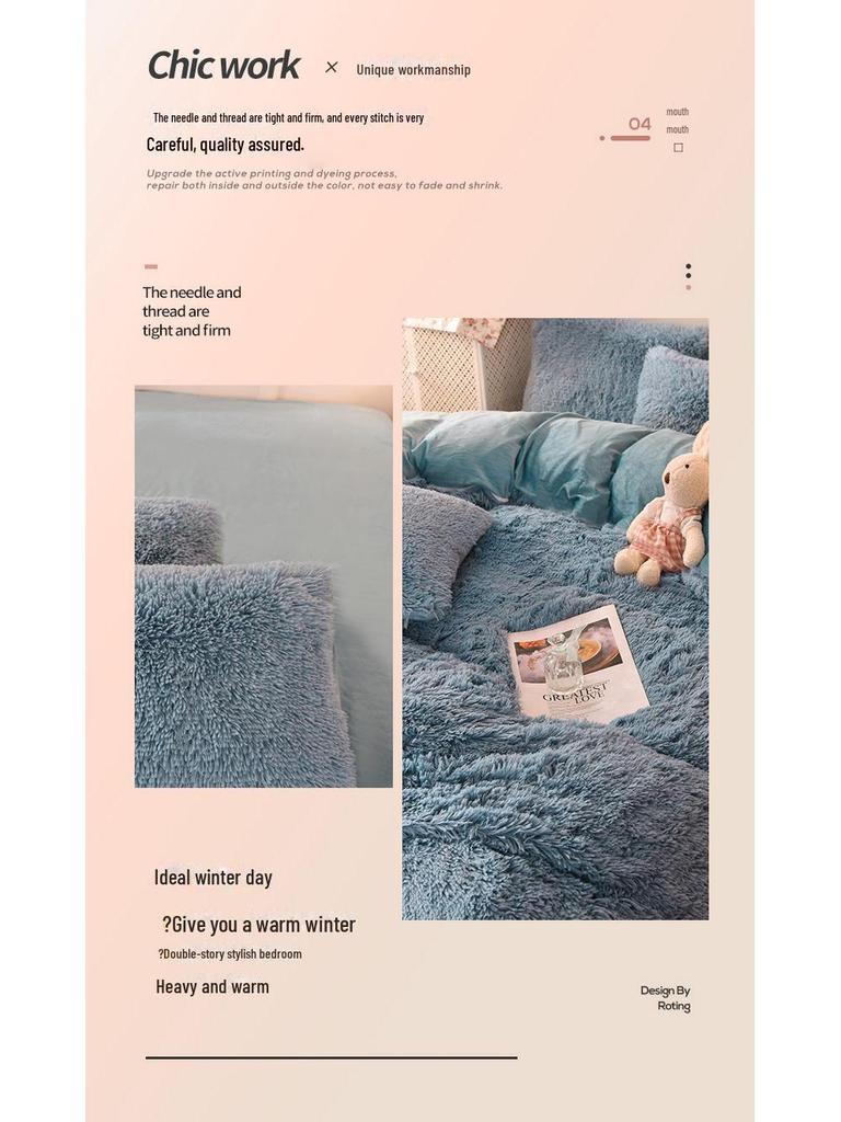 Set de pat de iarnă din 4 piese din catifea de nurcă plușată