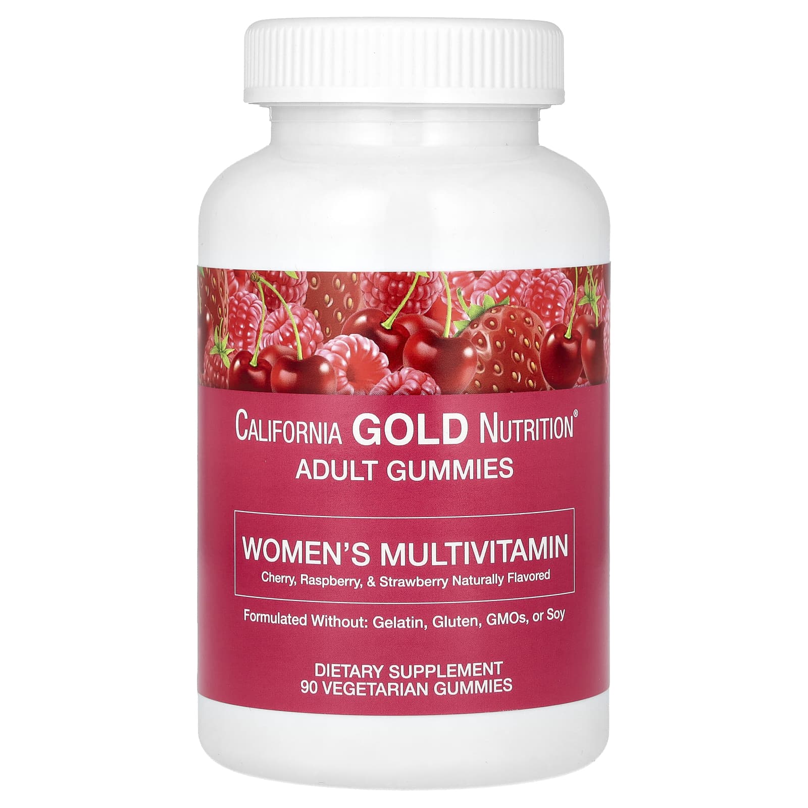 

California Gold Nutrition, Жіночі мультивітамінні жувальні цукерки, зі смаками вишні, полуниці та малини, 90 жувальних цукерок