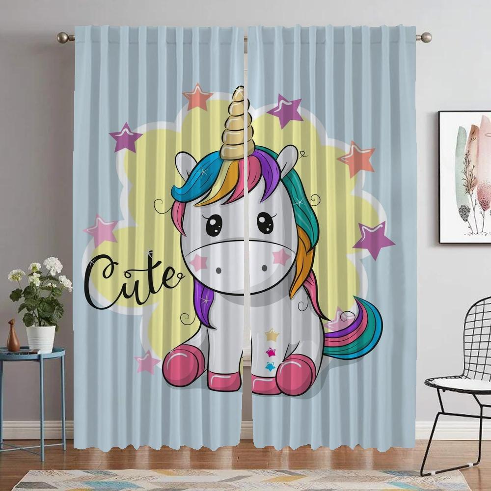Niedliche Cartoon Einhorn Moderne Wohnzimmer Vorhänge für Kamera Verdunkelungsvorhang für Zimmer 2 Paneele Trennwand Halloween Dekoration