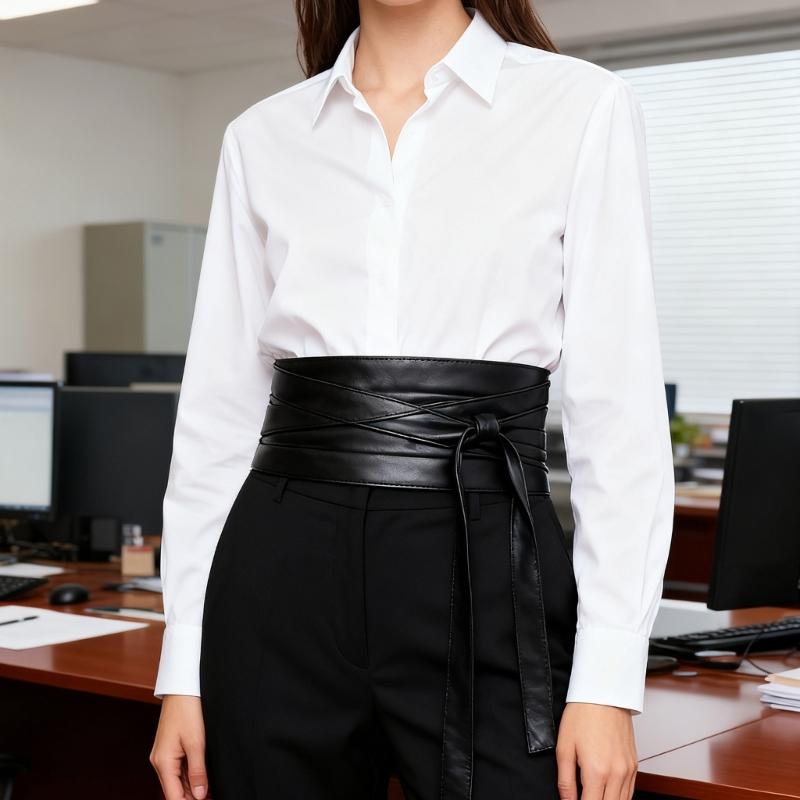Stylish Wide PU Leathers Belt Adjustable Size for Perfect Fit Comfortable Wear Enhances Waistline