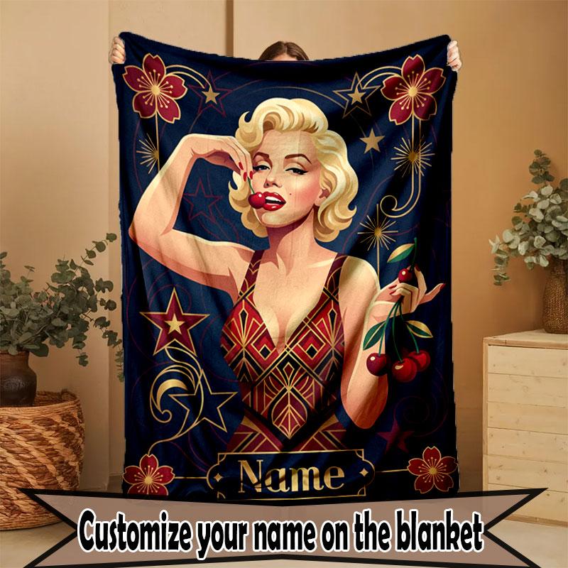 Custom Name Personalized Marilyn Monroe Print Blanket, Home Decor, Bedroom, Sofa, Camping, Couch, Gifts for Birthday Christmas