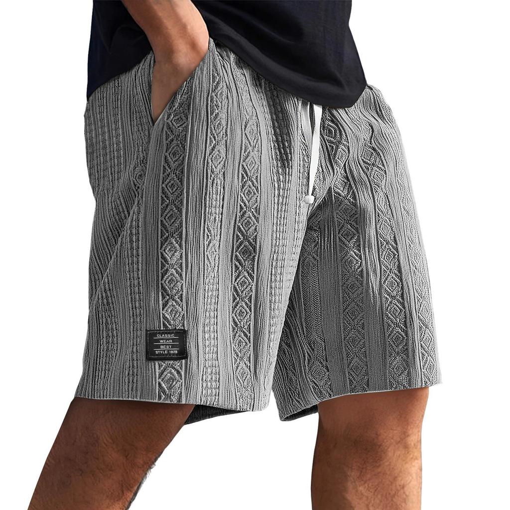 Men's Elastic Waist Tie Solid Color Casual Sports Shorts