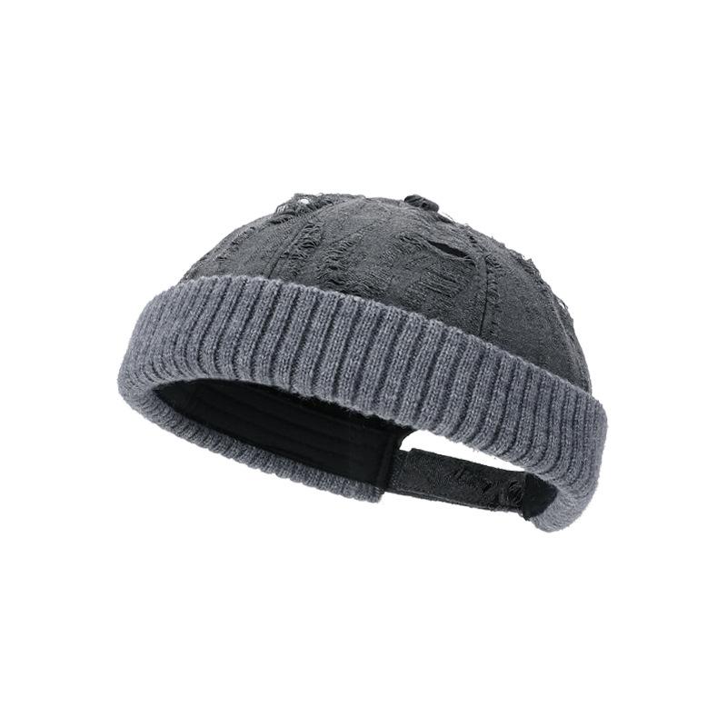 Personalized Ripped Retro Knitted Hat Neutral Autumn and Winter Warm Bag Hat Women's Versatile Hip Hop Melon Hat