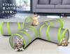Pawaboo Cat Tunnel, 5-Way Spiral Cat Tunnel with 1 Hole, Foldable Cat Play Toy, Gray & Green