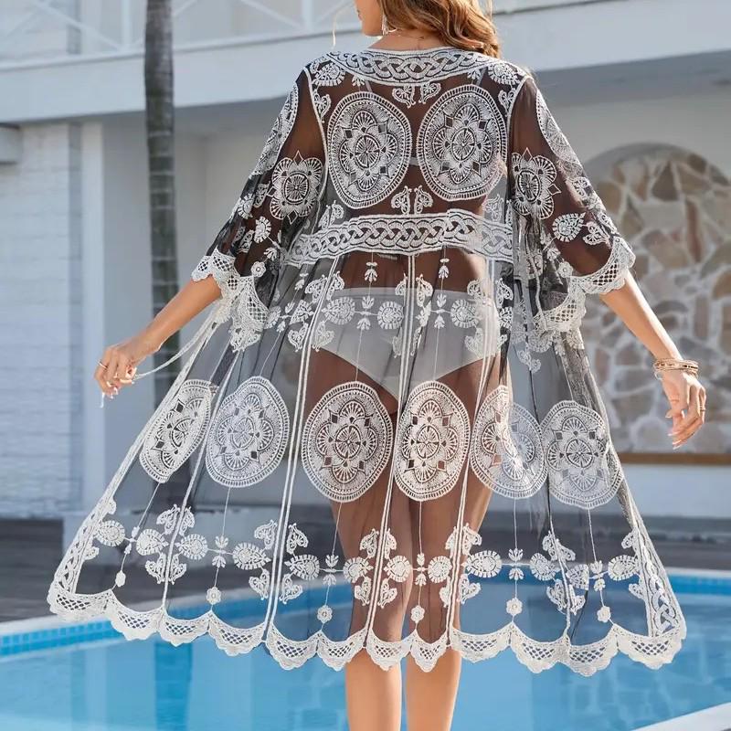 Elegantní krajkový plážový kardigan: Stylový plážový přehoz