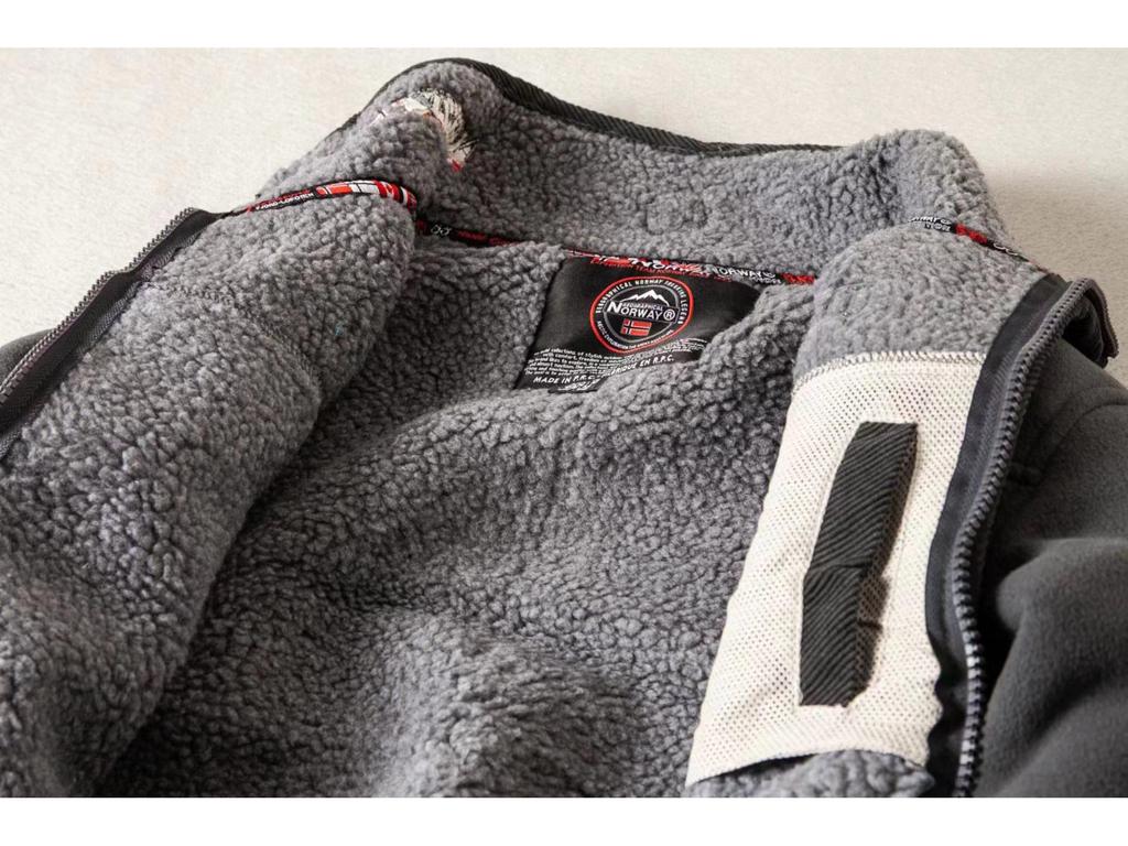 Men's Winter Windproof Fleece-Lined Jacket - Stand Collar, Lamb's Wool, Solid Color, Casual Style