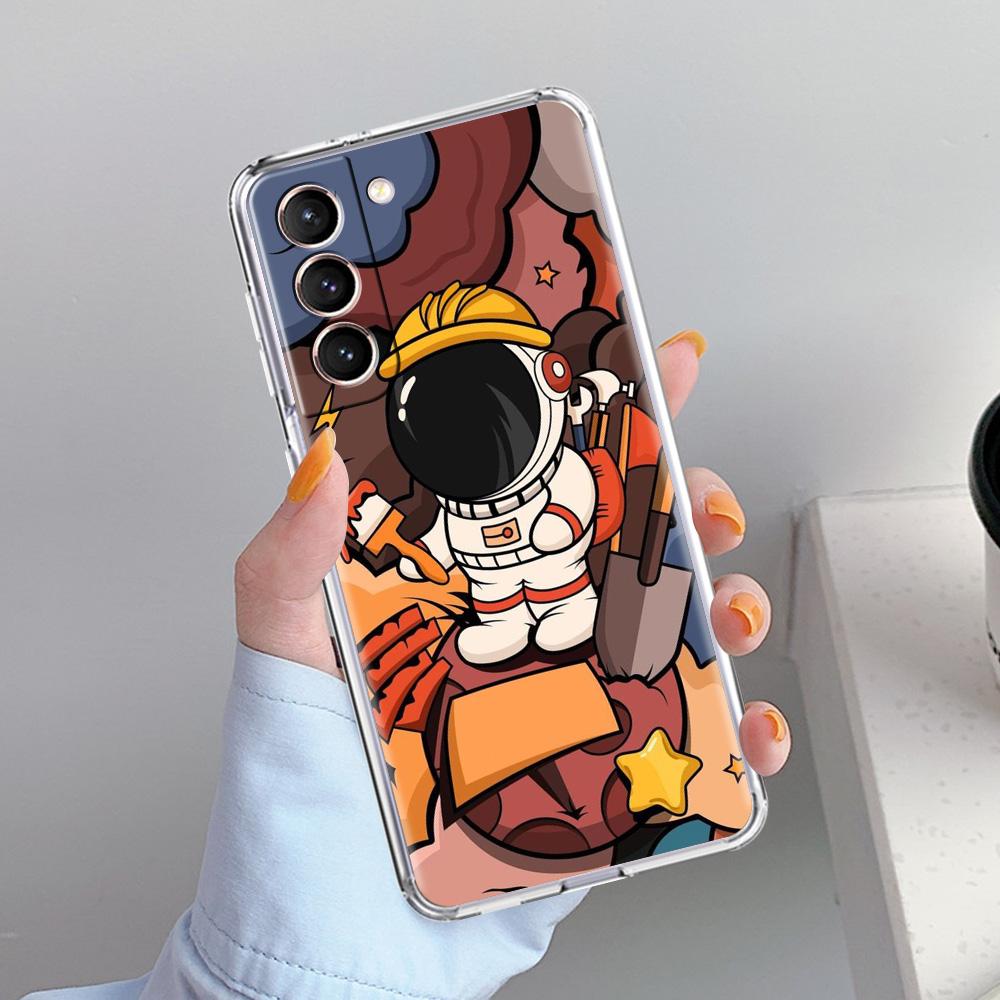 Phone Case For Samsung Galaxy S26 S25 S24 S23 S22 Ultra S20 S21 FE 5G Plus Soft Clear Cover Space Astronaut Cartoon