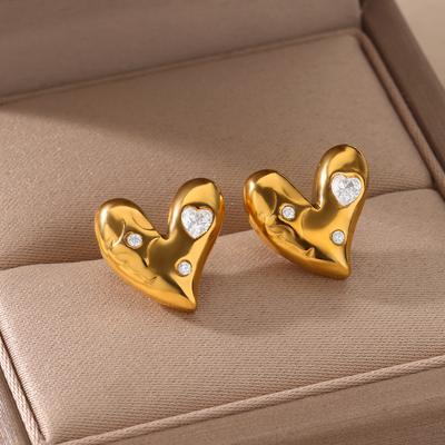 Mode Zirkon Herz Ohrstecker Für Damen Goldfarbe Edelstahl Herz Ohrring Hochzeit Ästhetischer Schmuck Geschenk Femme