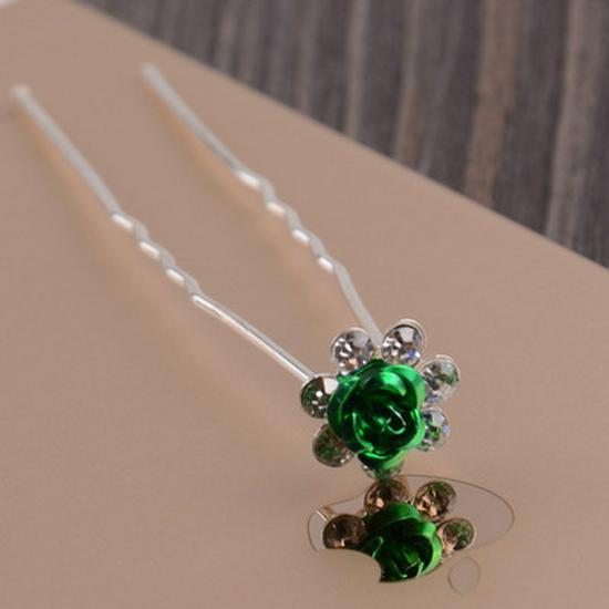 Heißverkaufte Legierung Diamant Rose Haar Gabel U-förmigen Braut Haarnadel Kopfschmuck